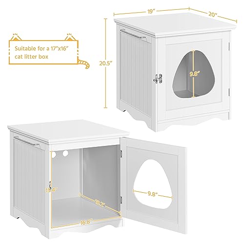 Yaheetech Cat Litter Box Enclosure, Litter Box Furniture Hidden with Towel Bar, Wooden Pet Washroom, Dog Proof Cat Litter Box Cabinet, Indoor Cat House, Side End Table, White - color: White, size: 19 ″ L × 20″ W × 20.5″ H