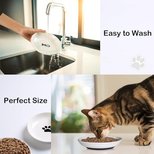 WROSWT Cat Food Bowl,Healthy Ceramic Cat Bowls for Indoor Cats,Anti Whisker Fatigue Cats Dishes Set,Shallow Wide Kitten Plates for Food and Water,Non-Slip Silicone Bottom,3 Pack - size: Shallower-3 Pack