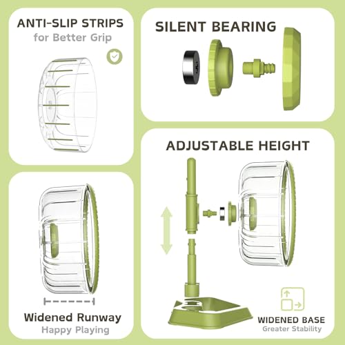 Hamster Wheel, Quiet Spinner Hamster Running Exercise Wheel with Adjustable Stand for Small Animals Syrian Dwarf Gerbils Mice (Green, Medium(7.6 inch)) - size: Medium(7.6 inch)