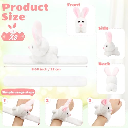 Lenwen 8 Pcs Stuffed Bunny Rabbit Animals Slap Bracelets for Kids 8.66 Inch Back to School Plush Animal Bracelets Adopt a Bunny Party Favors Wrist Slap Snap Band Toy for Boys Girls Birthday Gifts - style: Rabbit