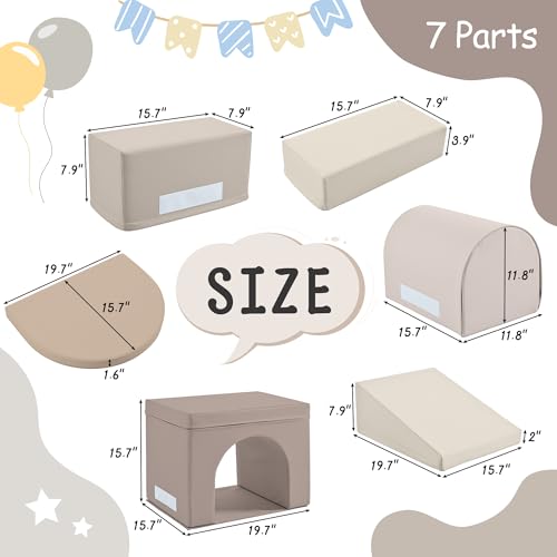 Merax Indoor Soft Foam Tunnel Climber, Toddler Climbing Toys with Tunnel | Soft Climb and Crawl Playset Baby Soft Foam Blocks with Steps and Ramp, 7-piece - color: Cappuccino