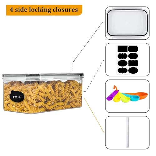 4pc 3.2L Large Airtight Plastic Canisters with Lids, Cups & Labels | Plastic Food Storage with Labels for Spaghetti, Cereal, Oats & Kitchen Pantry Organization, 4 Pack - size: 4 pcs(3.2L)
