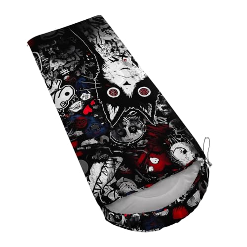 AILONEN Midnight Meow Sleeping Bag, Charcoal Cat Eyes Crescent Graphic, Portable Camp Sack Sleepover Style - color: Black Cat