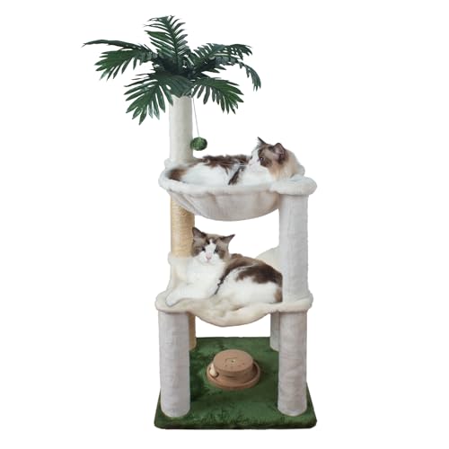 Fantasreen Cat Tree 40'' with Double Hammock & Interactive Toy for Indoor Cats - color: White-40 Inches
