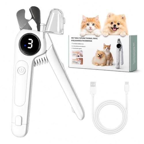 2-in-1 Dog Nail Clippers with LED Light and Grinder, Quiet Rechargeable Pet Nail Trimmer with Dust Collector, Quick Sensor Grooming Tool for Dogs and Cats, Black Nails