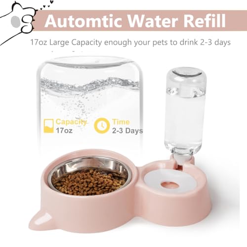 J&L VVMEET Dog Bowls, Cat Food and Water Bowl Set with Water Dispenser | Gravity Pet Feeder and Waterer Set with Detachable Stainless Steel Bowl Automatic Water Refill for Cats Dogs Puppy Rabbit - color: Blue