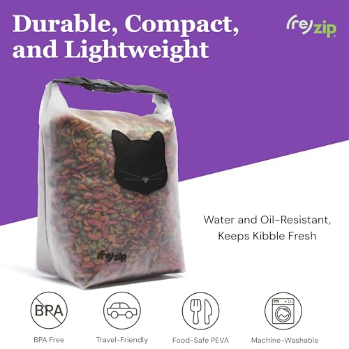 (re)zip Reusable Cat Pet Food Storage Bag | 14-Cup Capacity | Airtight Roll-Top Closure | Durable, BPA-Free PEVA | Translucent & Travel-Friendly | Keeps Kibble Fresh & Organized | Machine Washable - color: Cat Black, size: 14 Cup