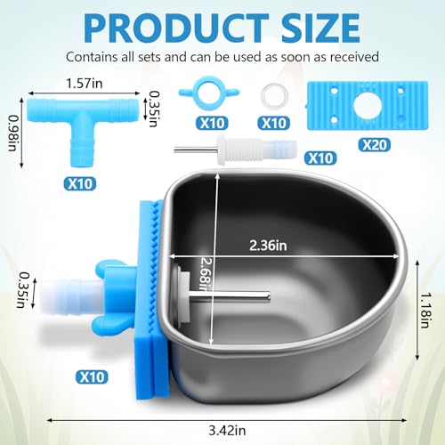 Potchen 10 Pcs Rabbit Water Bowls Nipple Drinker 2.56 x 2.36 x 1.18 Inch 304 Stainless Steel Rabbit Breeding Drinking Waterer Removable Hanging Bunny Water Bowl for for Cages Small Animals