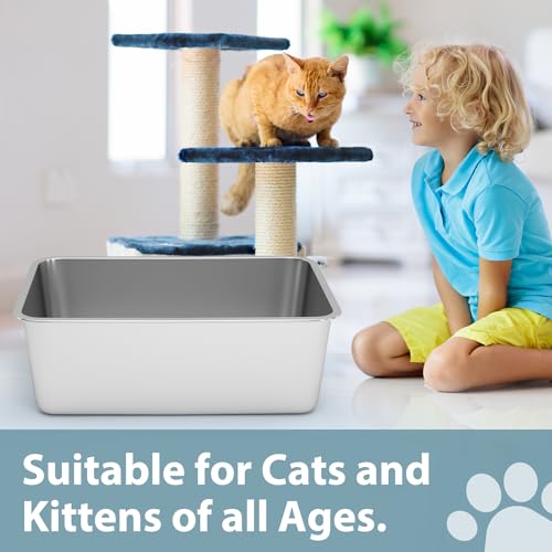 WENBOKMIN Stainless Steel Litter Box - Cat Litter Box Easy to Clean, Never Absorbs Odor, Stains, or Rusts - Silver (17.7" L x 13.5" W x 6" H) - size: 17.7" L x 13.5" W x 6" H