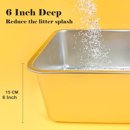 Stainless Steel Cat Litter Box,Extra Large Metal Litter Box,24Lx16x6 in | Extra Large Metal Litter Tray for Big Cats Kitty Rabbits,No Smell,Non Stick,Easy to Clean - color: 6"H, size: 24"L x 16"W