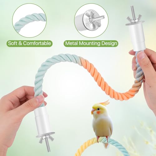 4 Pcs Bird Rope Perches, Bendable Climbing Rope Bird Cage Accessories, Fun Climbing Toy for Parrots, Parakeet, Cockatiels, Lovebirds, Budgies