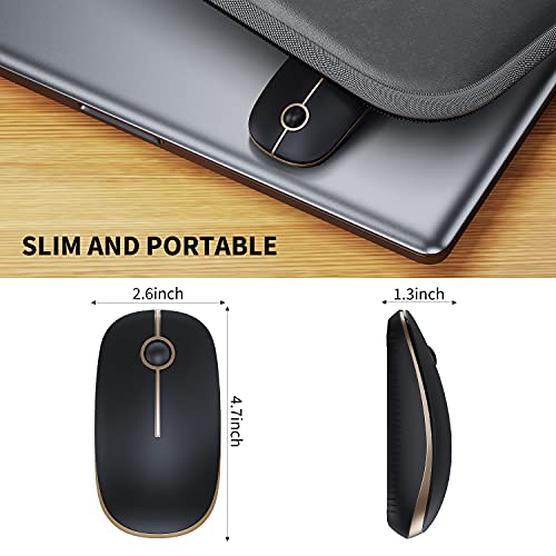VssoPlor Wireless Mouse, 2.4G Slim Computer Laptop Mouse, Black and Gold | Portable Mouse, Plug & Play USB Nano Receiver, Quiet Silent Optical Mice for Notebook, PC, Laptop, Computer, Windows, Mac - color: Black and Gold