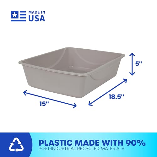 Petmate Open Cat Litter Box; Large Nonstick Litter Pan Durable Standard Box, Grey Great for Small & Large Cats Easy to Clean; Made in USA | Easy to clean standard tray for small and big felines, smooth surface releases clumps, simple everyday scooping and