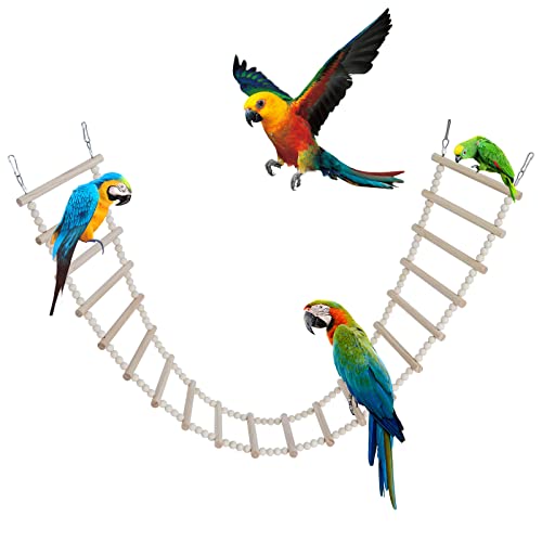 Bird Ladder Bridge, Wooden Pet Hamster Climbing & Swing Toys, Cage Accessories for Birds Rats Parrots Hamster Squirrel Sugar Gliders Parakeets Cockatiels - 20 Steps - 44.5 x 5.9 Inch - size: 20 Steps - 44.5 × 5.9 Inch