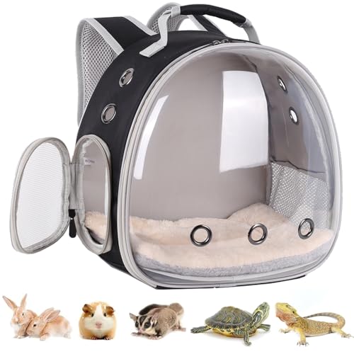 Portable Small Animal Backpack Travel Breathable Pet Carrier Bag Cages for Guinea Pig, Rabbit, Bearded Dragon, Squirrel, Tortoise, Bird, Lizard, Sugar Glider - color: Black