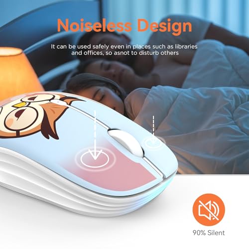 FMOUSE Cute Cartoon Silent Wireless Mouse, Dual Mode Bluetooth & USB 2.4G | Sleepy Book Owl, Ideal for Kids Students Back to School | AA Battery Powered | Compatible with Laptop Mac iPad Tablet > - color: Sleepy Book Owl
