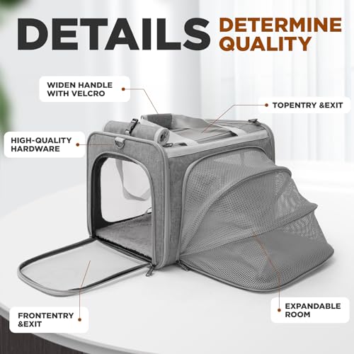 Cat Carriers Soft Stylish Small Dogs Puppy Pets Bag,Sturdy,Ventilated,Airline Approved,Expandable,Rabbit Cage Small Animals Travel Outdoor Carry Kennel Gray Color - color: Grey