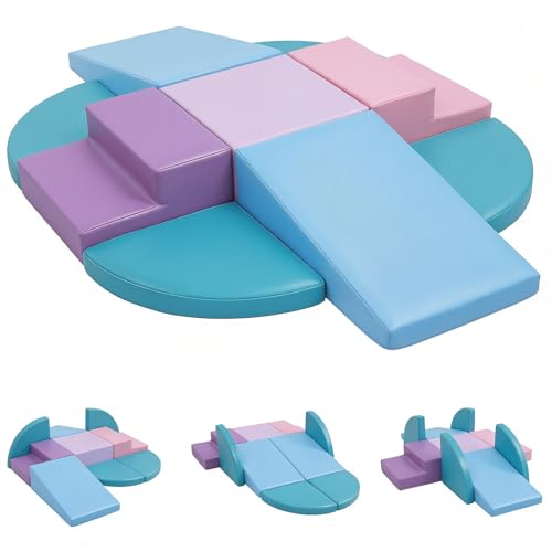 9-Piece Climbing Toys: Soft PU Leather Foam Blocks - Climb and Crawl Activity Blocks - Play Gym Equipment Indoor for Development(Macaroon) - style: Macaroon