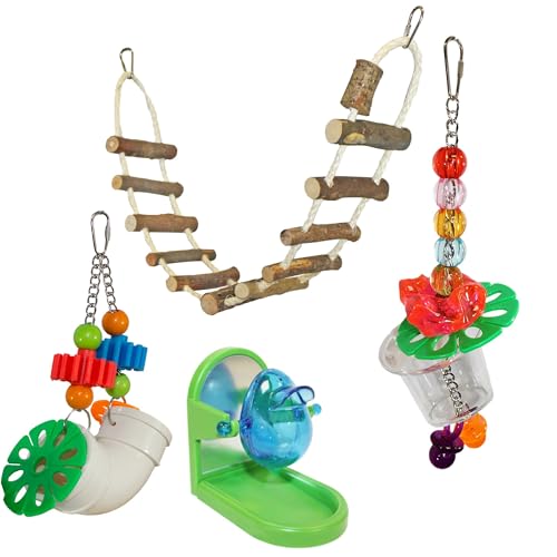 Cage Enhancement Set - Interactive Climbing Foraging Natural Branch Perch Cage Accessory Toy Bundle - for Sugar Gliders, Rats, Ferrets, Hamsters, Squirrels, Parrots, Birds, Marmosets, Degus, Monkeys