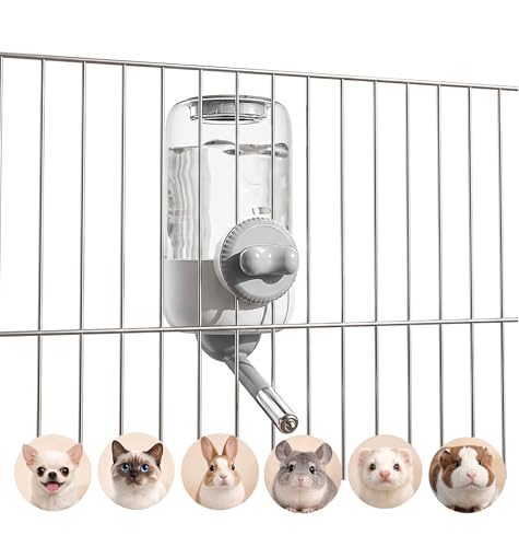 30oz Ball-Tip Hanging Water Bottle for Small Animal Cage Gray | Visible Water Level， Controlled Drinking Flow， Helps Keep Bedding Drier， External Mount Saves Cage Space - color: Gray