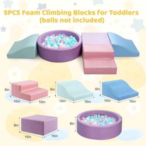 Hoohtoot Foam Climbing Blocks for Toddler: with 4-Piece PU Leather Climbing Toys and a Ball Pit - Foam Ball Pit for Toddlers - Climbing Toys Indoor for Kids Crawling (Purple Climbing Blocks) - style: Purple Climbing Blocks