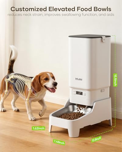 Automatic Dog Feeder with Elevated Stand - 7L Cat Food Dispenser with Large Food Tray, Timed Auto Cat Feeder for Dry Food, 6 Meals Per Day, No-Jam, Freshness Design, Detachable for Easy Clean