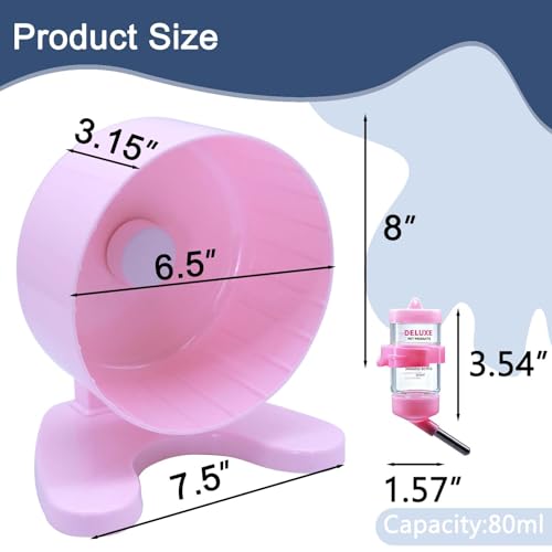 6.5" Hamster Exercise Wheel with Drinking Bottle, Hamster Exercise Wheel for Gerbils, Syrian & Dwarf Hamsters, Chinchillas, Hamster Running Wheel Noiseless Spinning Design for Other Small Pets, Pink - color: Pink, size: 6.5" with Drink Bottle