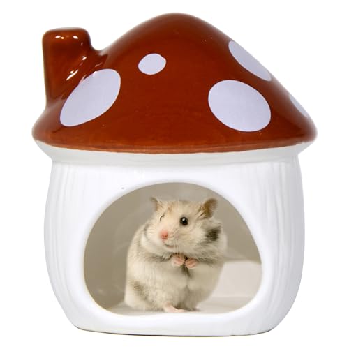 Ceramic Mushroom Hamster Hideout - Hamster Habitat for Hamsters Chinchillas Hedgehogs and Gerbils Mouse Small Pet Guinea Pigs House Hamster Bed (Brown) - color: Brown