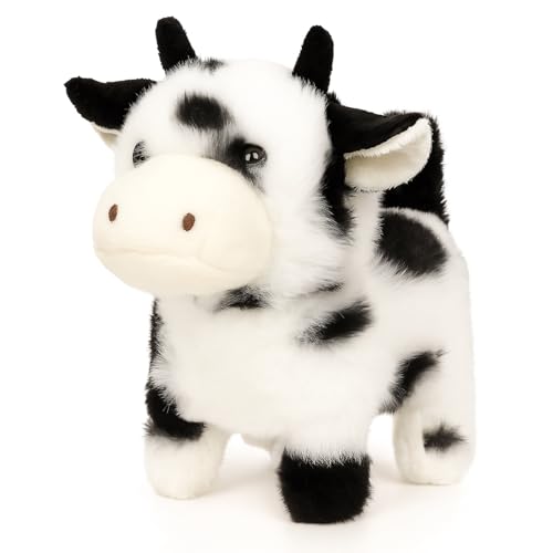 Easfan 7" Walking Black Cow Interactive Electronic Plush Toy for Kids | Cowstuffed animal, Moving educational pet, with sounds & movements, Easter birthday holiday gift, for girls Toddlers - style: Black_Cow