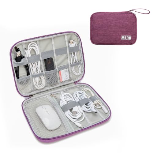 Cable Organizer Bag, Electronics Case for Cords, Chargers & Tech | Organize cables, chargers and power banks with elastic loops, mesh pockets and a slim design for travel. - color: purple, size: S