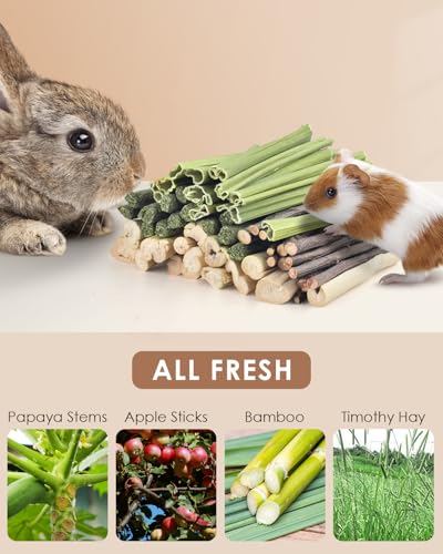 Bissap 60 PCS Rabbit Chew Sticks, Sweet Bamboo Timothy Hay Chew Stick Papaya Stems Apple Branch Bunny Chews for Rabbit Hamster Chinchilla Guinea Pig Small Pet Natural Molar Treats