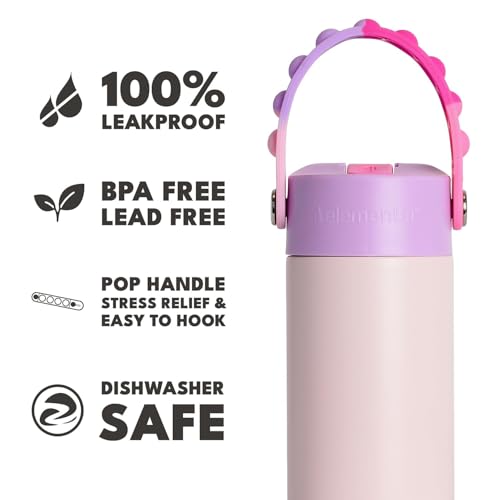 Elemental 100% Leak Proof When Spout is Closed Insulated Kids Water Bottle, Stainless Steel Bottle for School with Straw Lid & Pop-It Handle, Pink Tie Dye & Unicorn Rainbow -18oz (2 Pack) - color: Pink Tie Dye & Unicorn Rainbow
