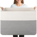 OIASKET 108L Cotton Rope Storage Basket for Living Room and Bedroom 25"x16"x16" Woven Laundry Basket, Heavy Duty Bin for Blankets, Pillows & Toys, Pet-Safe & Scratch-Free, Grey and White - color: Grey & White