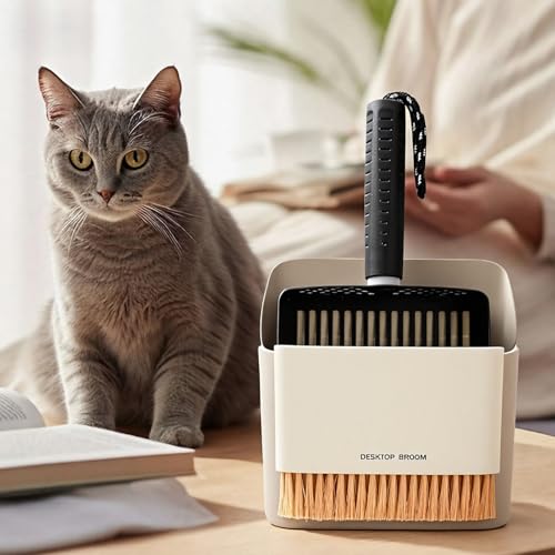 Cat Litter Scoop with Holder, Stainless Steel, Non-Slip Handle | Stainless steel litter scoop with holder captures clumps fast and includes a mini broom and dustpan for easy cleanup - color: Black