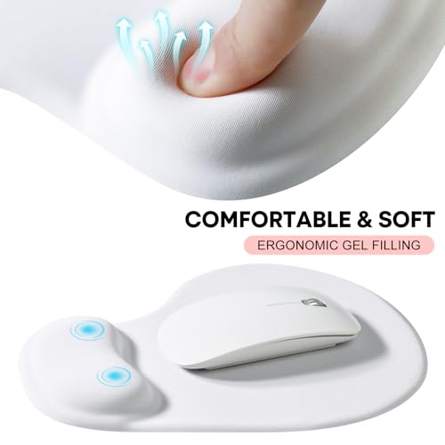 JIKIOU Ergonomic Mouse Pad with Gel Wrist Rest 2 Pack, Portable Small Blank | Upgraded-Prevent Gel Leakage, Ergonomic Design for Pain Relief, Cooling Gel filled, Smooth Lycra Surface, Non-Slip PU Base - color: 06White