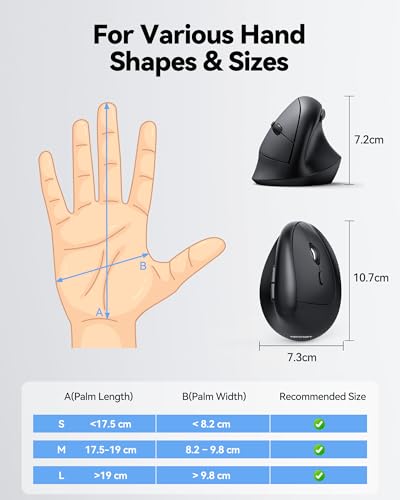 TECKNET Ergonomic Mouse, Vertical Wireless Mouse 2.4G, Computer Mouse with 6 Adjustable 4800 DPI, Quiet Clicks Optical Mice, USB A Receiver, 6 Buttons for Laptop, Desktop, PC - Black - color: Black