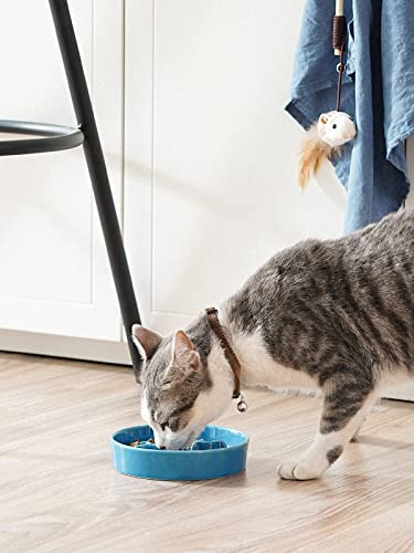 Ceramic Slow Feeder Dog Bowls Small Breed, 0.5 Cups Dog Food Dish for Fast Eaters, Puzzle Bowl for Small Dogs and Cats, 5.5 Inch-Blue - color: Blue