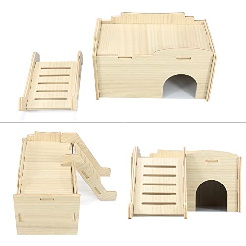 Syrian Hamster Hide with Wooden House, Climbing Ladder and Window, Detachable Hut Play/Chew/Hide