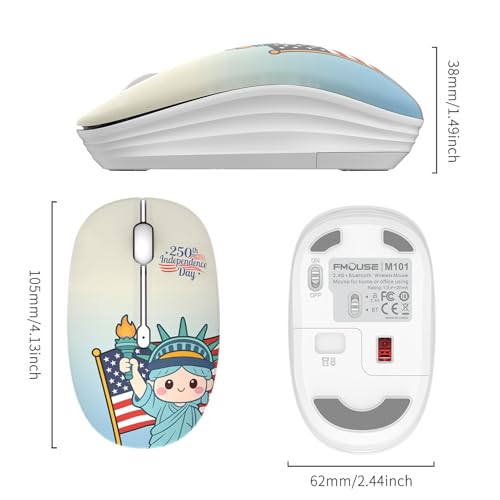 FMOUSE Cute 250th Anniversary Silent Wireless Mouse for Back to School 2026 | Statue of Liberty Patriotic Pattern for Teens & Students | AA Battery Powered | Compatible with Laptop Mac iPad Tablet PC - color: Liberty Statue
