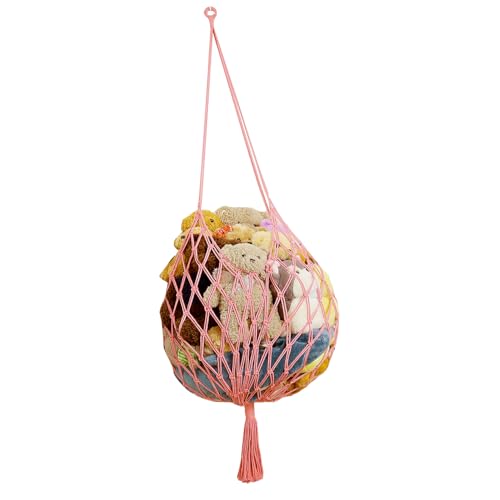 Amdermi Stuffed Animal Storage Hammock Corner Hanging Net Stuffy Animal Hammock Macrame Toy Display Plush Toy Holder for Kid Bedroom Decor Boho Nursery Playroom Organizer (pink) - color: Pink