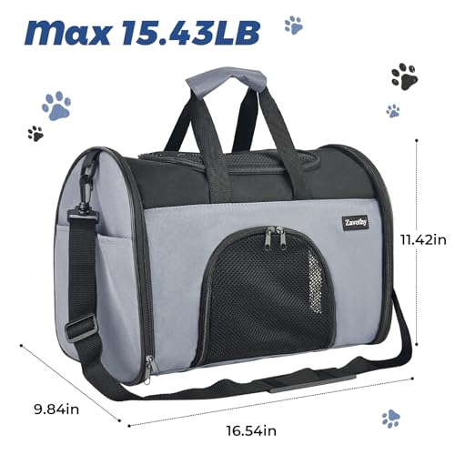 TSA Airline Approved Soft-Sided Pet Carrier for Small to Medium Cats and Puppies, Up to 15 Lbs – Collapsible Travel Carrier for Dogs & Cats, Grey