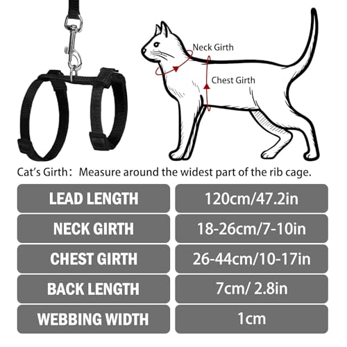 PUPTECK Adjustable Cat Harness and Leash Set Escape Proof Kitten Strap Collar for Walking Travel, Black - color: Black, size: Small