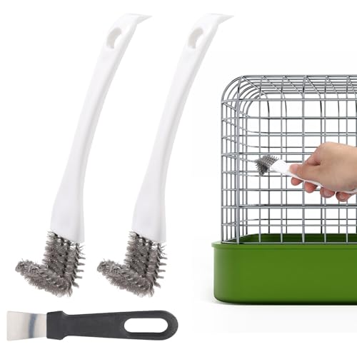 Penitue 3pcs Bird Cage Cleaner Set, Bird Cage Long Handle Shovel Cleaner with Scraper Droppings Brush Tool for Small Animal Parakeet Parrot Hamster Pet Cages Cleaning Accessories