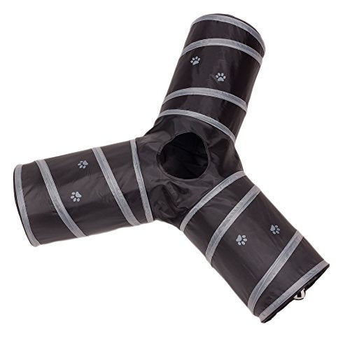 Cat Tunnel - Collapsible 3 Way Play Toy - Tube Fun for Rabbits, Kittens, and Dogs - Black/Grey - color: Black/Grey