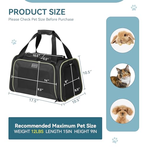 PETSFIT Pet Carrier Airline Approved with Extendable Mat, Dog Carriers for Small Dogs, TSA Approved Pet Carrier, Puppy Carrier for Small and Medium Cats Under 12 Lbs, Black | Airline Approved, Extendable Mat, TSA Approved, For Dogs & Cats Under 12 Lbs - c