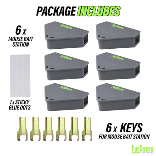 Furnsnare Mouse Bait Station (6 Pack) - Bait Boxes for Mice and Rats with Lockable Keys - Weatherproof Outdoor Mouse Bait Stations- Safe for Kids & Pets - size: 6 Pack