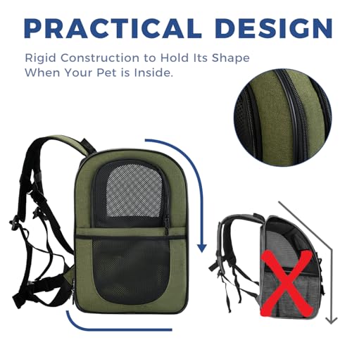 Apollo Walker Cat Carrier Backpack for Small Dogs and Cats Up to 18 lb | Side Pockets, Four-Sided Breathable Mesh, Stability Package, Removable Pad,3D back panel,Thickened shoulder straps - color: Green