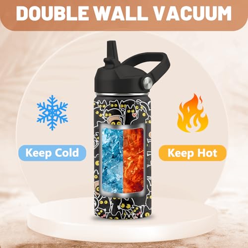 Cat Gifts for Boys Girls, 16 oz Water Bottle with Straw Lid, Stainless Steel Insulated Tumbler, Cute Cats Water Bottle for Cats Lovers, Black Cat Cup Gifts for Birthday Christma (1pcs) - color: Cats