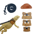 Reptile Pets Leash Harness Set with Jackets and a Hat for Bearded Dragon Lizard, Leopard Gecko and Other Small Animal Pets, Outdoor Play - color: Coffee
