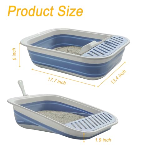 Low Entry Kitten Litter Box Collapsible Shallow Litter Box | Senior Cats Anti-Splashing Kitty Training Open Potty Pan Scoop Leak-proof pedal Cat Toilet No Smell Easy Clean - color: Blue, size: Medium